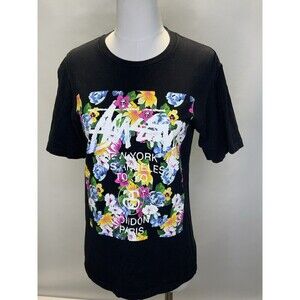 Stussy World Tour Floral Black  Women’s S Tee Flowers T-shirt Crew Streetwear